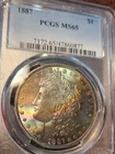 1887 Monster rainbow toned Morgan Silver Dollar PCGS MS65 A BEAUTIFUL GEM MORGAN