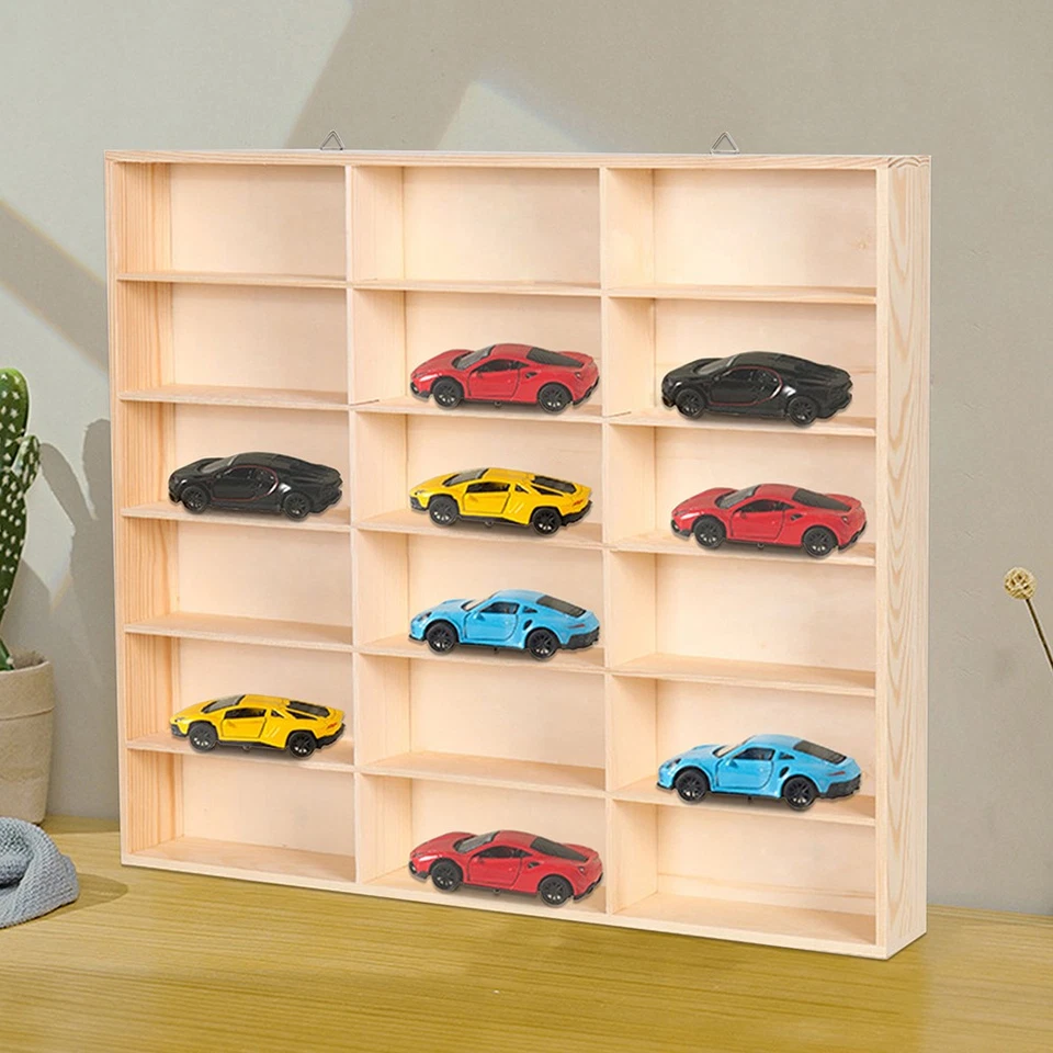 18 Grids For Hot Wheels Matchbox 1:32 Car Diecast Wooden Display Storage Cabinet - Image 2 of 4