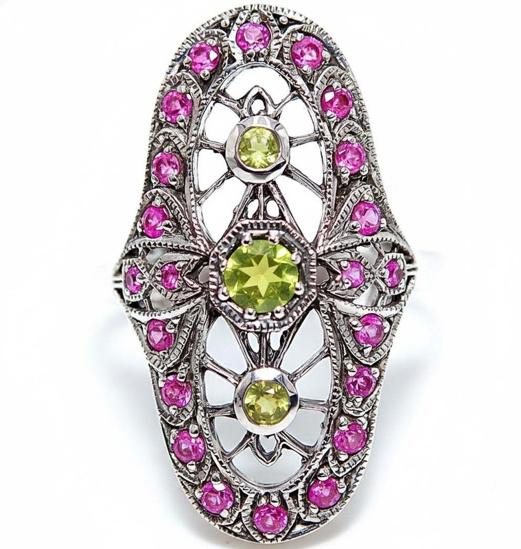 1CT Peridot 925 Sterling Silver Vintage Look Ring Jewelry Sz 7 PC12-5