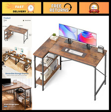 47" L-Shaped Desk with Shelves | Gaming Corner PC Table for Home Office, Rustic