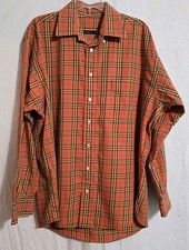 Burberry London Mens Size Large Plaid Button Down Shirt Deep Orange Nova Check