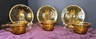 Depression Glass Diamond Glass VICTORY Design Amber Gold Trim Cup & Saucer 3 Set