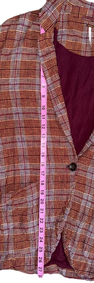 Chaqueta a Cuadros Free People Novio Granada Blazer Mezcla de Lino Rojo Talla XS Foto 3 de 4