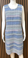 Talbots Women's 10 Blue Dress Stripe Tweed Shift Dress Sleeveless Career Resort