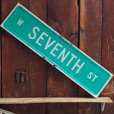 Vintage Retired Obsolete West Seventh Street Traffic Sign Road Highway Marker