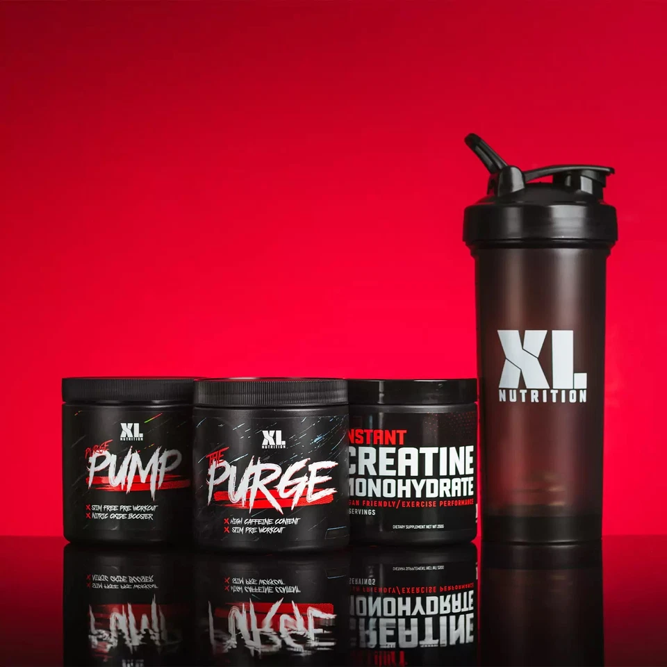 XL Nutrition Pre Workout Stack | Purge 225g | Pump 300g | Creatine 250g | Shaker