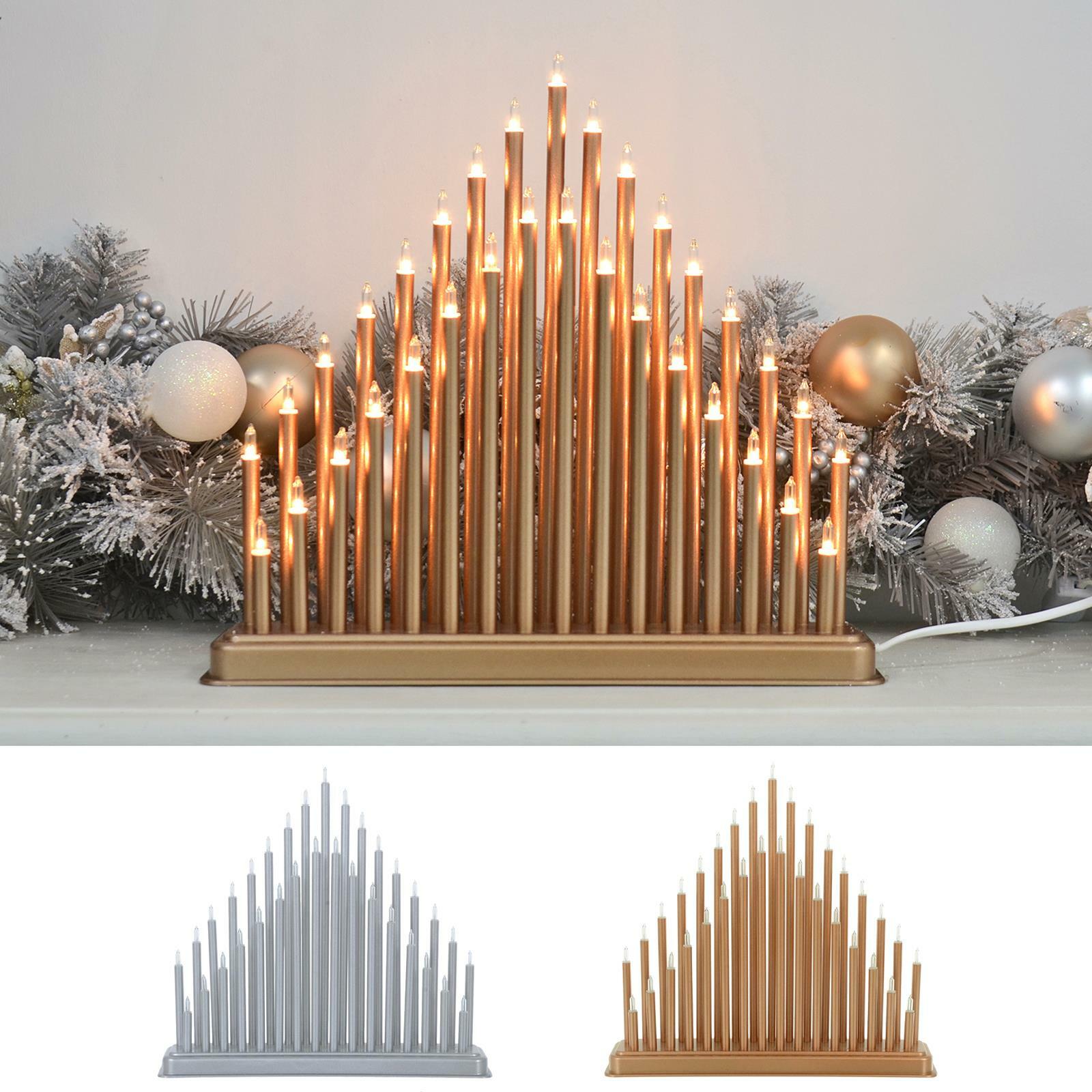 Modern Candle Bridge 33 Light Christmas Decoration Silver Arch Mains Op