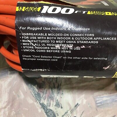 100 ft Contractor Grade 12/3 Indoor/ Outdoor Extension Cord 12 Gauge Orange