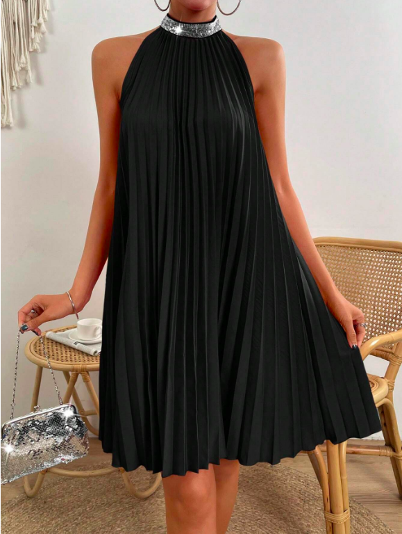 black sparkly halter neck dress Women's Starlight Halter Neck Sequin Maxi Dress Customize Black MEAN BLVD main image 1