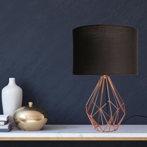 Set of 2 Copper Table Lamp Bedside Lights Geometric Design Black Shade - Picture 6 of 7