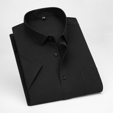 Mens Dress Shirts Short Sleeves Formal Business No Iron Elastic Casual Shirts