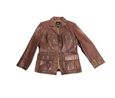 Vintage Mossimo Women’s Brown Leather Jacket With Pockets 90s Y2k Size Medium