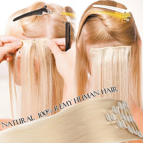 CLEARANCE 100% Human Hair Clip in Remy Hair Extensions Full Head 8PCS Blonde - Picture 12 of 38