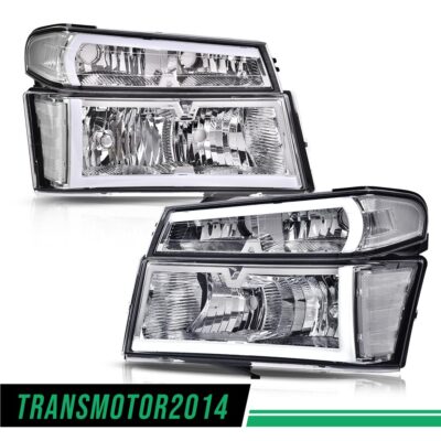 4Pcs Chrome/Smoked Headlights Assembly Fit For 2004-12 GMC