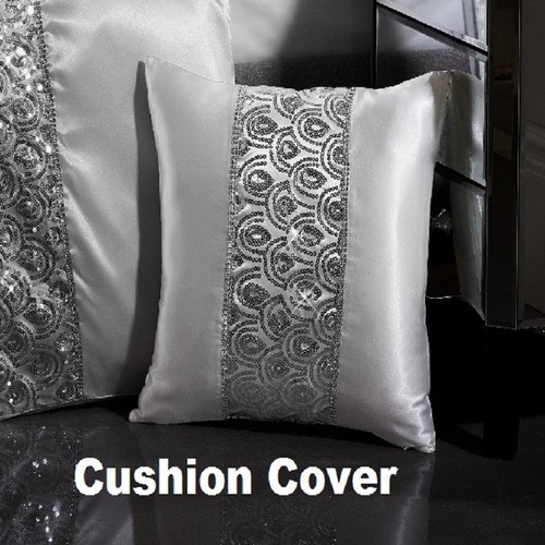 LUXURY DIAMANTE DUVET QUILT COVER BEDDING LINEN SET SPARKLE SILVER GREY CREAM - Picture 19 of 20