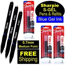 Sharpie S Gel, 0.7mm Medium Point, Blue Gel Ink, 3 Pens & 3 Packs of Refills