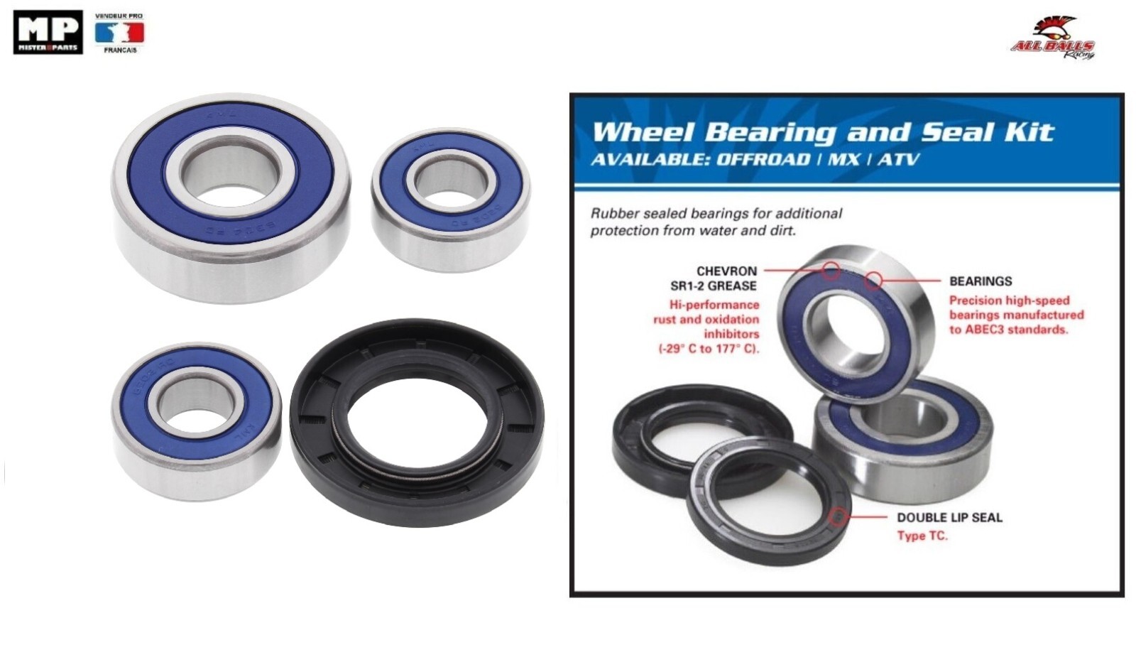 Kit roulements roue arrière Yamaha XV250 pour éliminer le jeu de l'axe arrière 25-1455