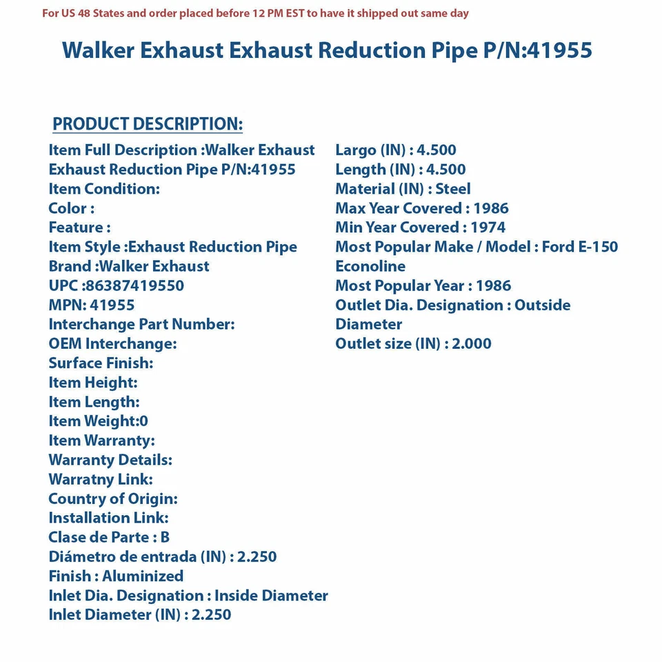 Tubo reductor de escape Walker 41955 | Autopieza de alta calidad, universal Foto 4 de 4