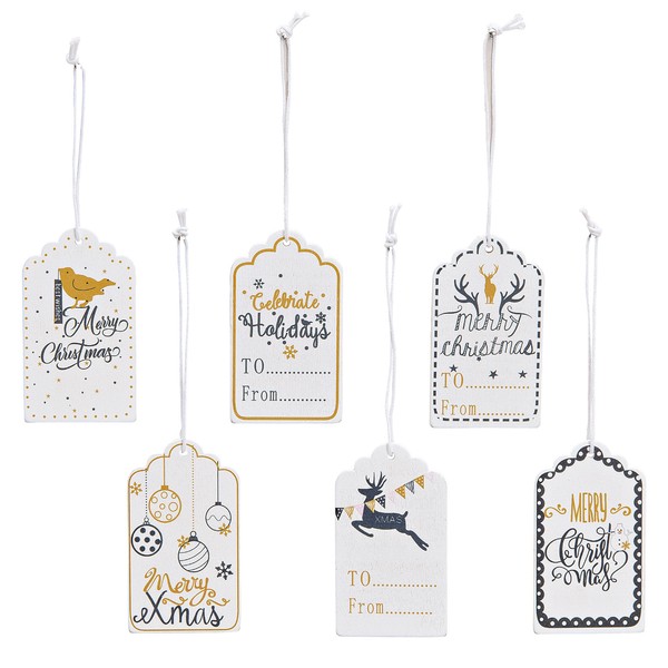 GeschenkanhäNger Set Merry Christmas Aus Holz Weiss 6StüCk Geschenke Weihnachten-image