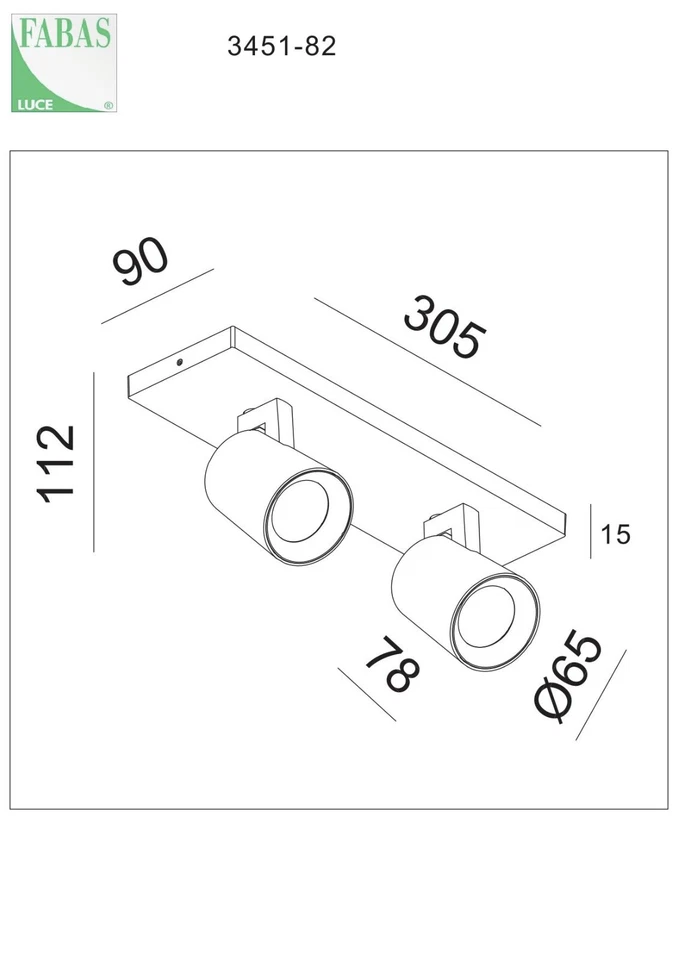 Fabas Luce Plafoniera Lampada Spot Faretto Modo 3451-82-102 Bianco 2 Flg. GU10 2 - Immagine 4 di 4