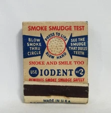 Vintage Matchbook Iodent Tooth Paste Powder Smoke Smudge Test Advertising