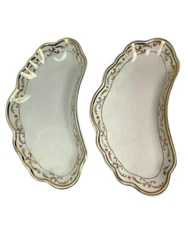 Alfred Meakin Crescent Bone Dish Gold Trim Set of 2 c1907