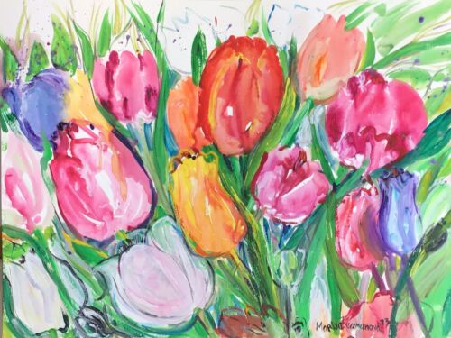 Tulips garden 4.Original Watercolor Painting - Picture 1 of 13