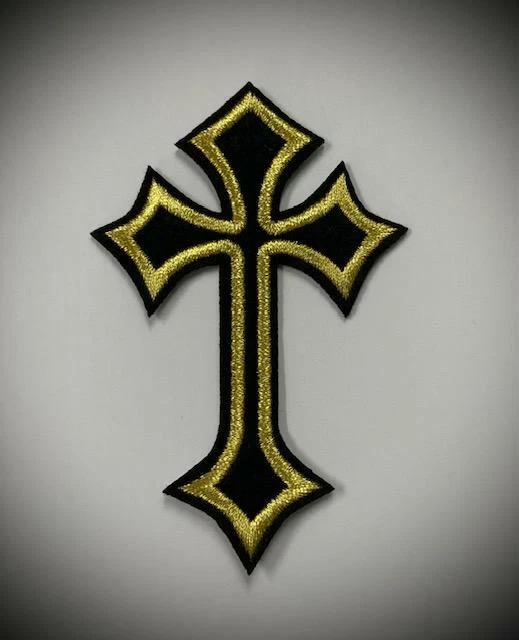 Black Gold Velvet Embroidered Iron On Cross Applique Jesus DIY Jeans Patch