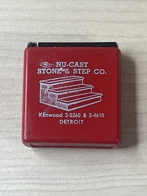 Vintage Stanely Mini Tape Measure Advertising Nu-Cast Stone & Step Co Detroit