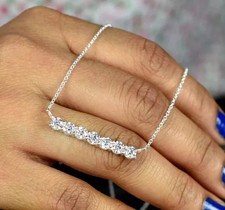 14K White Gold Plated 1.10Ct Lab Created Diamond Women's Bar Pendant Necklace