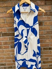 Nine West Blue White Floral Sleeveless Tie Waist Shirt Dress XS