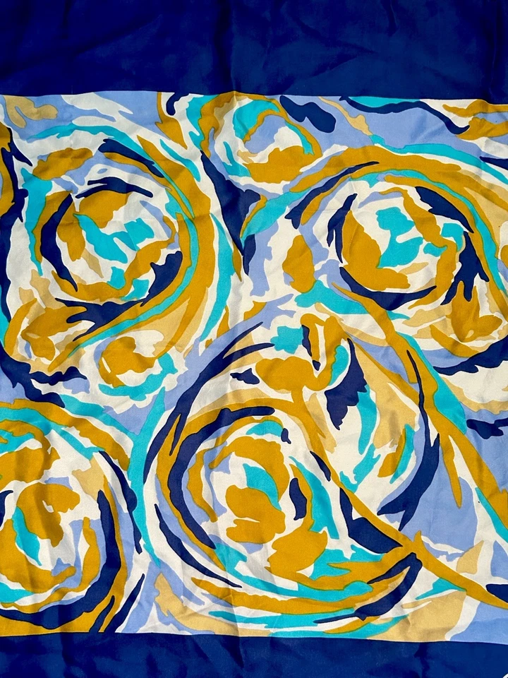 Bufanda Schiaparelli Pura Seda Mediados de Siglo Mod Azul Dorado Turquesa Foto 3 de 4