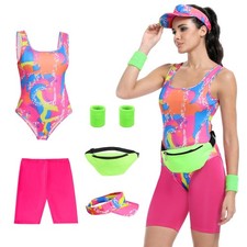 80s Outfit for Women,6 Piece Neon Workout Costume Set