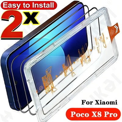 2PCS Easy-Install Tempered Glass Film Cover Screen Protector For Poco X8 Pro Max