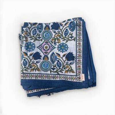 Anokhi Jaipur India Hand Block Print Cotton Napkins Set of 12 Blue Floral