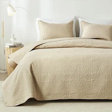 akkialla King Quilt Bedding Set,Beige Ultrasonic King/Cal King Quilt Set,Ligh...