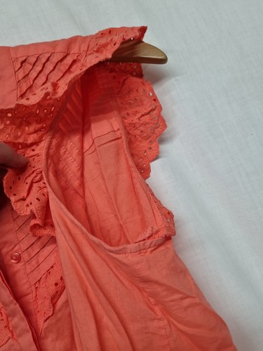 Vero Moda Peach Sleeveless Button Up 100% Cotton Lace Pleated Bodice Top Size L - Picture 6 of 16