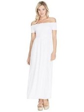 GUESS Womens White Lined Bodice And Sleeve Short Sleeve Maxi Fit + Flare Dress S