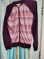 Wonder Nation Girls Full Zip Geometric Sweatshirt Jacket Purple Pink L/G 10-12