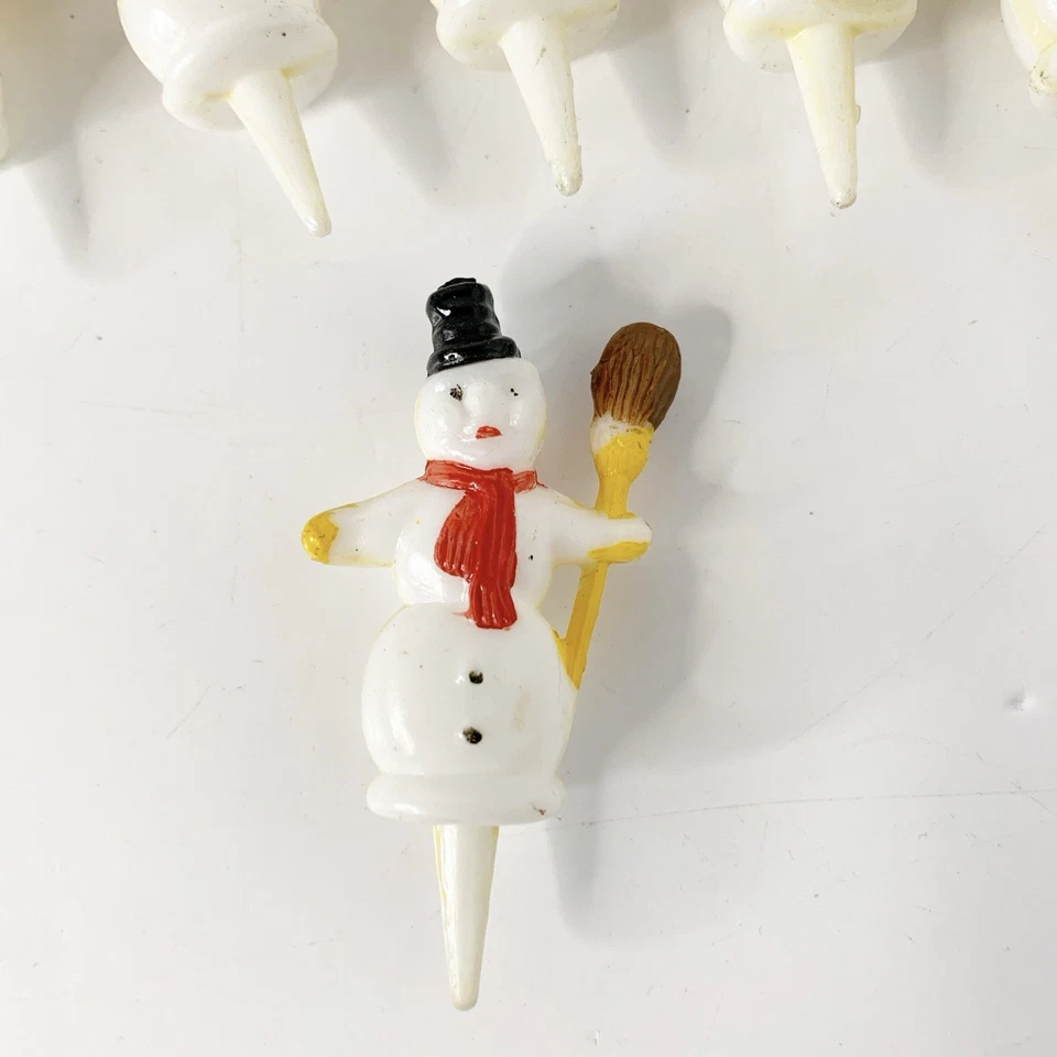 Vintage MCM Walbead plastic Snowman Cake Toppers Cupcake Picks Lot of 19 Winter - Image 2 of 4