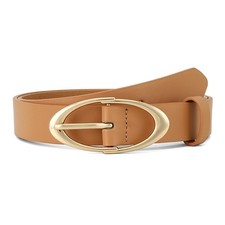 Women's Faux Leather Belt for Jeans with Gold Silver Oval Buckle Fashion