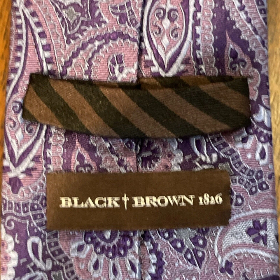 Black Brown 1826 Mens Tie Silk Purple Satin Paisley Dress Suit Necktie - 60” - Image 2 of 4