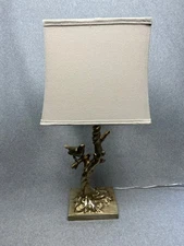27" Tall Resin Bird hang on tree Branch Table lamp Gold Champagne nursery garden