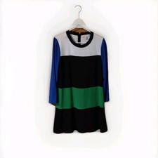 Michael Kors Shift Dress Black, White, Green Blue Colorblock Wedding Guest Sz 14