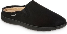 Isotoner Black Microsuede Hoodback Memory Foam Clog Slippers NIB