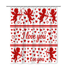 Red Cupid Hearts Shower Curtain for Valentine's Day Decor