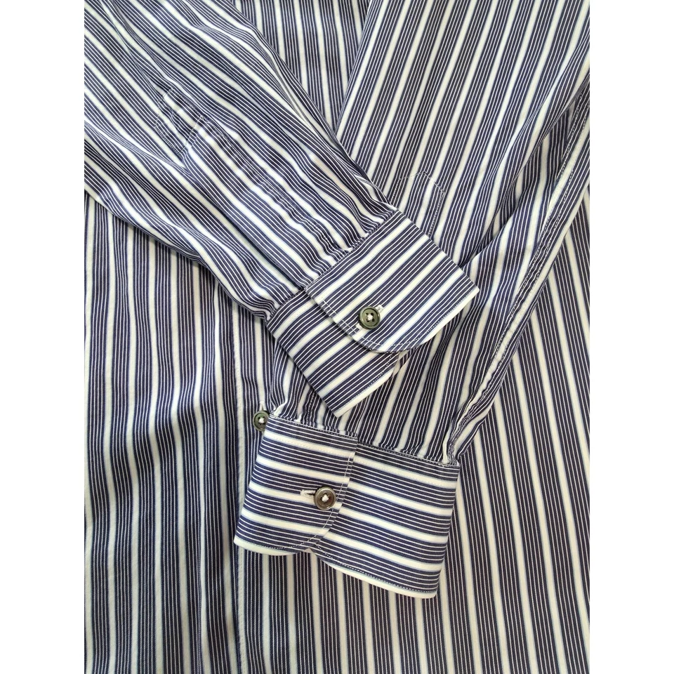 Camisa de vestir Ermenegildo Zegna para hombre L azul blanco a rayas 100 % algodón dobladillos ventilados Foto 4 de 4