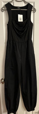 NWT Cider Women  s Wide Leg Jumpsuit Wide Leg Jogger Black Top Side Stretch sz M