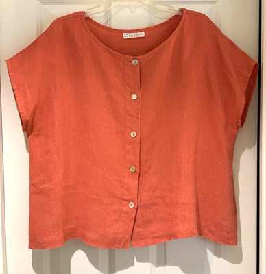 Bryn Walker Womens Orange 100% Linen Bessie Boxy Top Button Front Size S