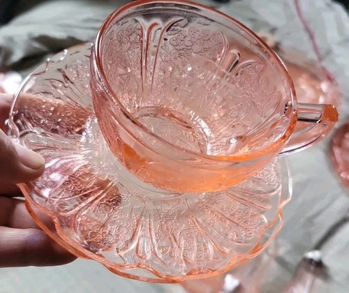 3 Jeanette Cherry Blossom Pink Cups & Saucers Sets w/Ring  Set of 3 cups Saucers